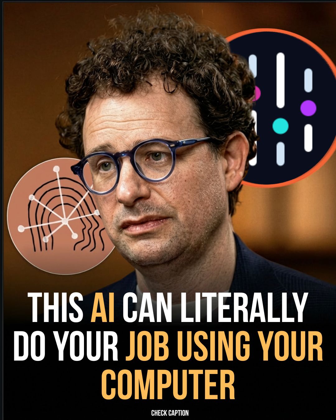 Promotional graphic: this AI can do your job using your computer, with Anthropic and neural network motifs.